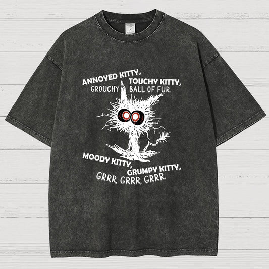 Annoyed Kitty Touchy Kitty Grouchy Ball Funny Vintage Distressed T-shirt