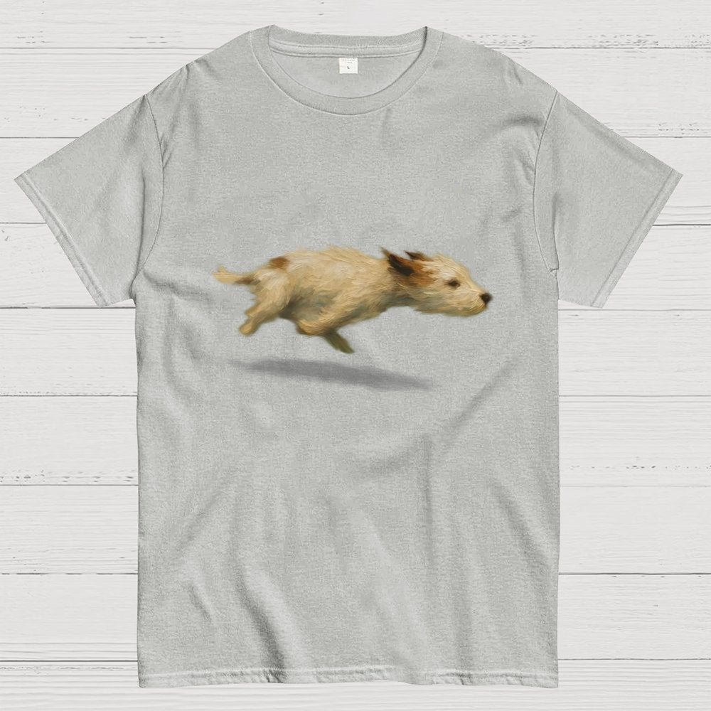 Funny Cute Running Dog Art Print Geek T-Shirt