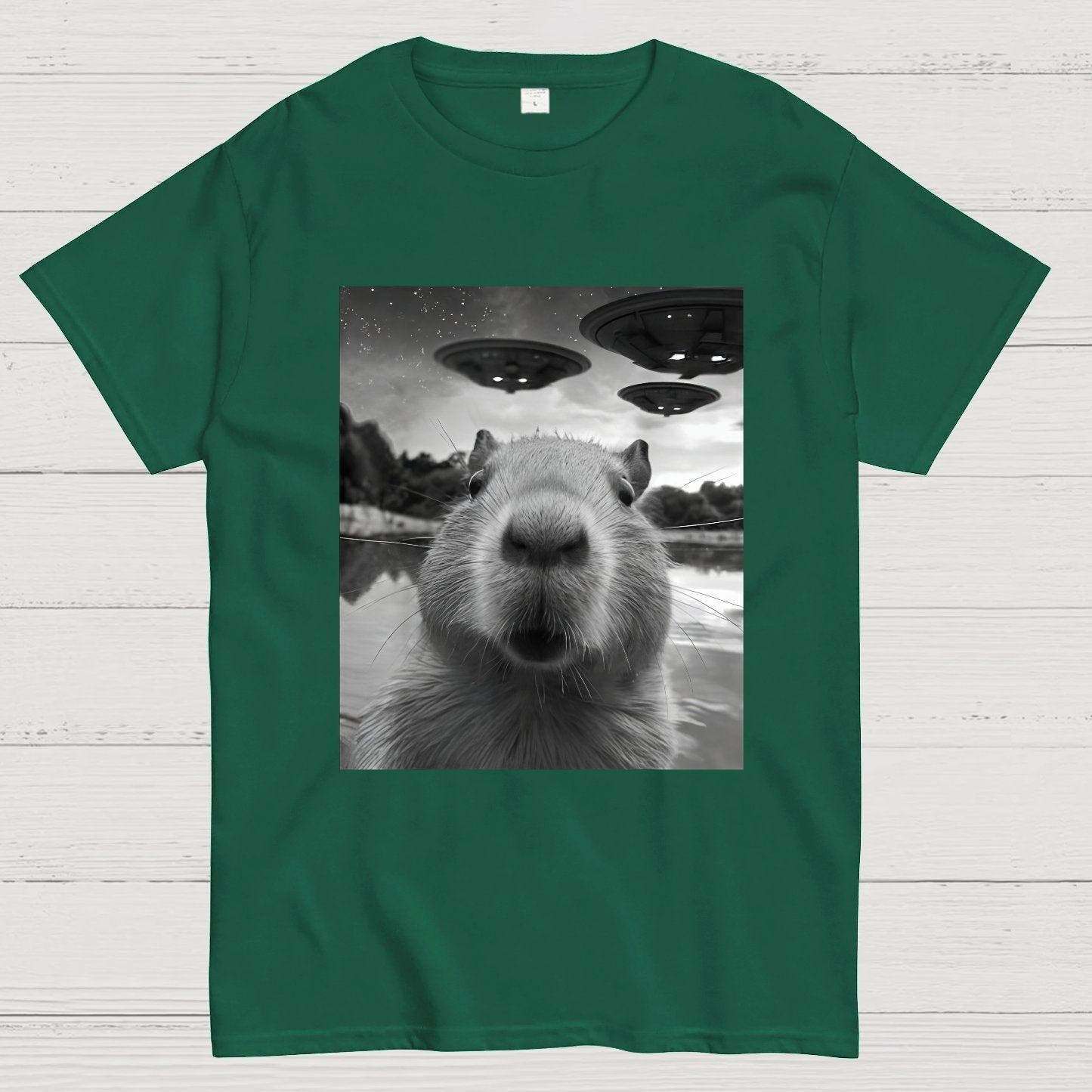 Capybara Selfie With UFOs Funny Geek T-Shirt