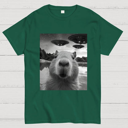Capybara Selfie With UFOs Funny Geek T-Shirt