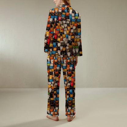 Cat Art Pattern Geek Long Sleeve Pajama Set
