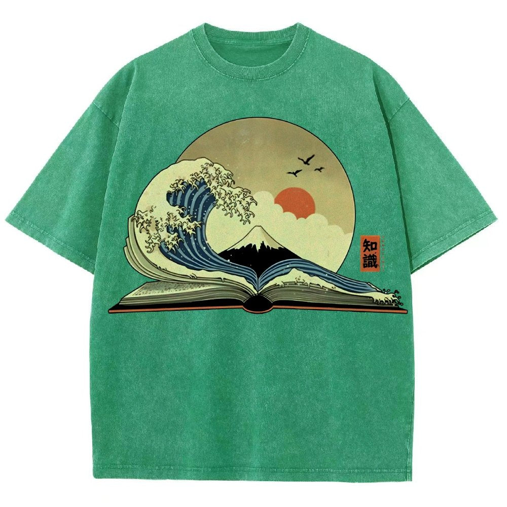 The Great Wave of Knowledge Vintage Distressed T-shirt