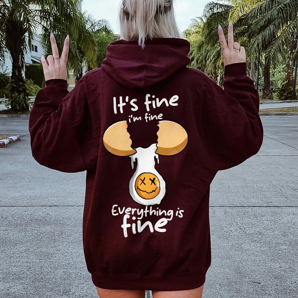 Everything is fine Printed Back Unisex Cotton Hoodie