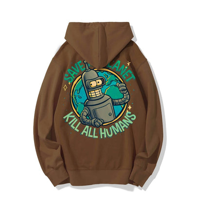 Save The Planet Kill All Humans Geek Printed Back Cotton Hoodie