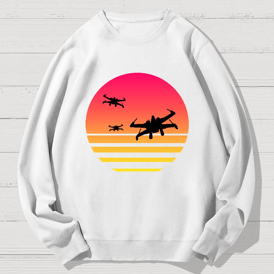 Sunset And Fighter Planes Geek Cotton Sweatshirt