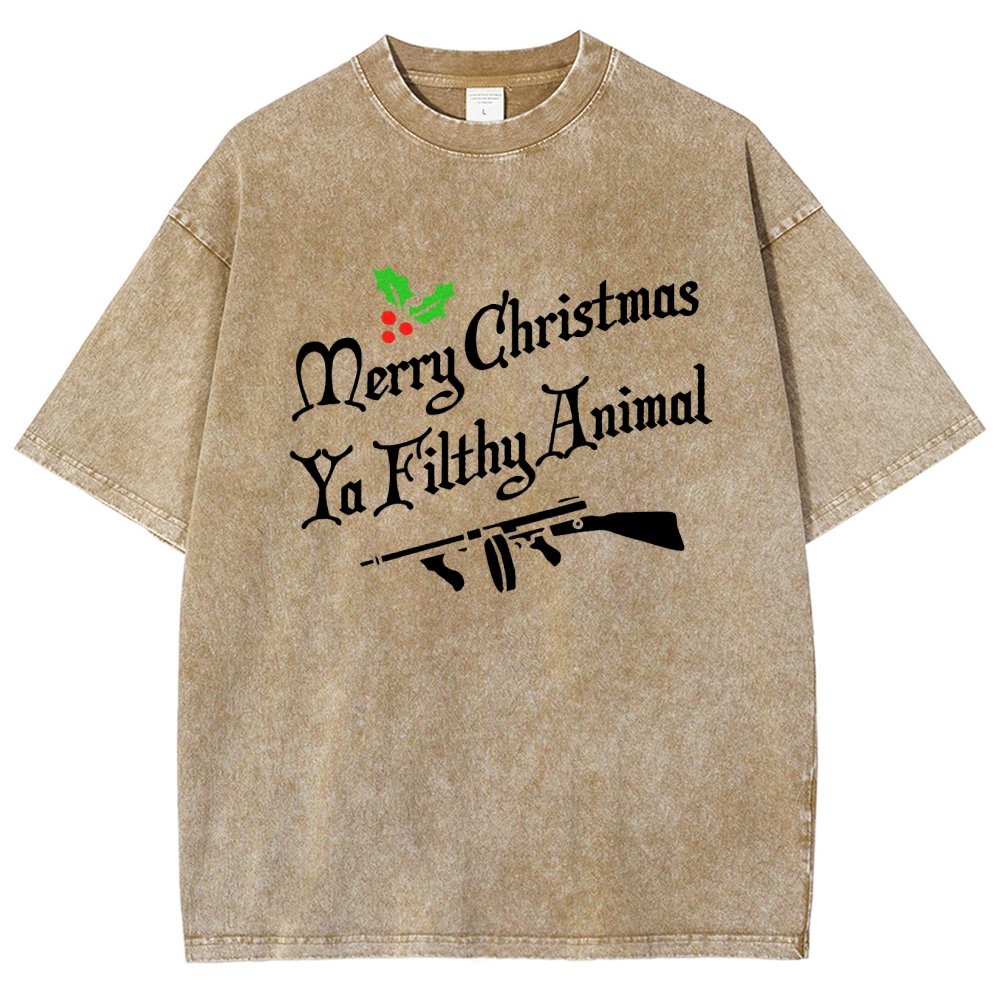 Merry Christmas Ya Filthy Animal Vintage Distressed T-shirt
