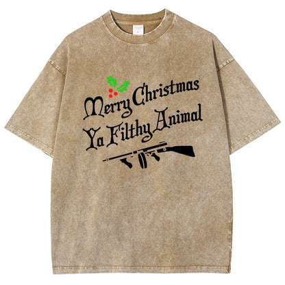 Merry Christmas Ya Filthy Animal Vintage Distressed T-shirt