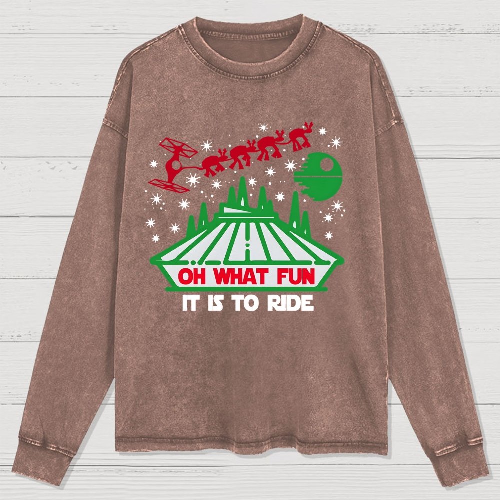 Oh！What Fun It Is To Ride Christmas Washed Long Sleeve Tee