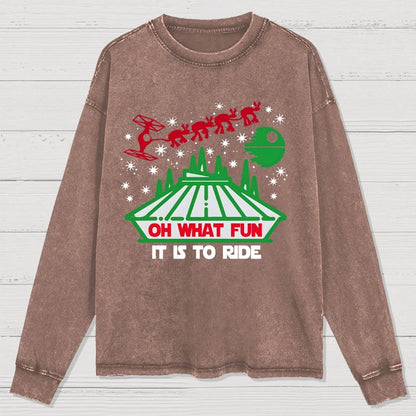 Oh！What Fun It Is To Ride Christmas Washed Long Sleeve Tee
