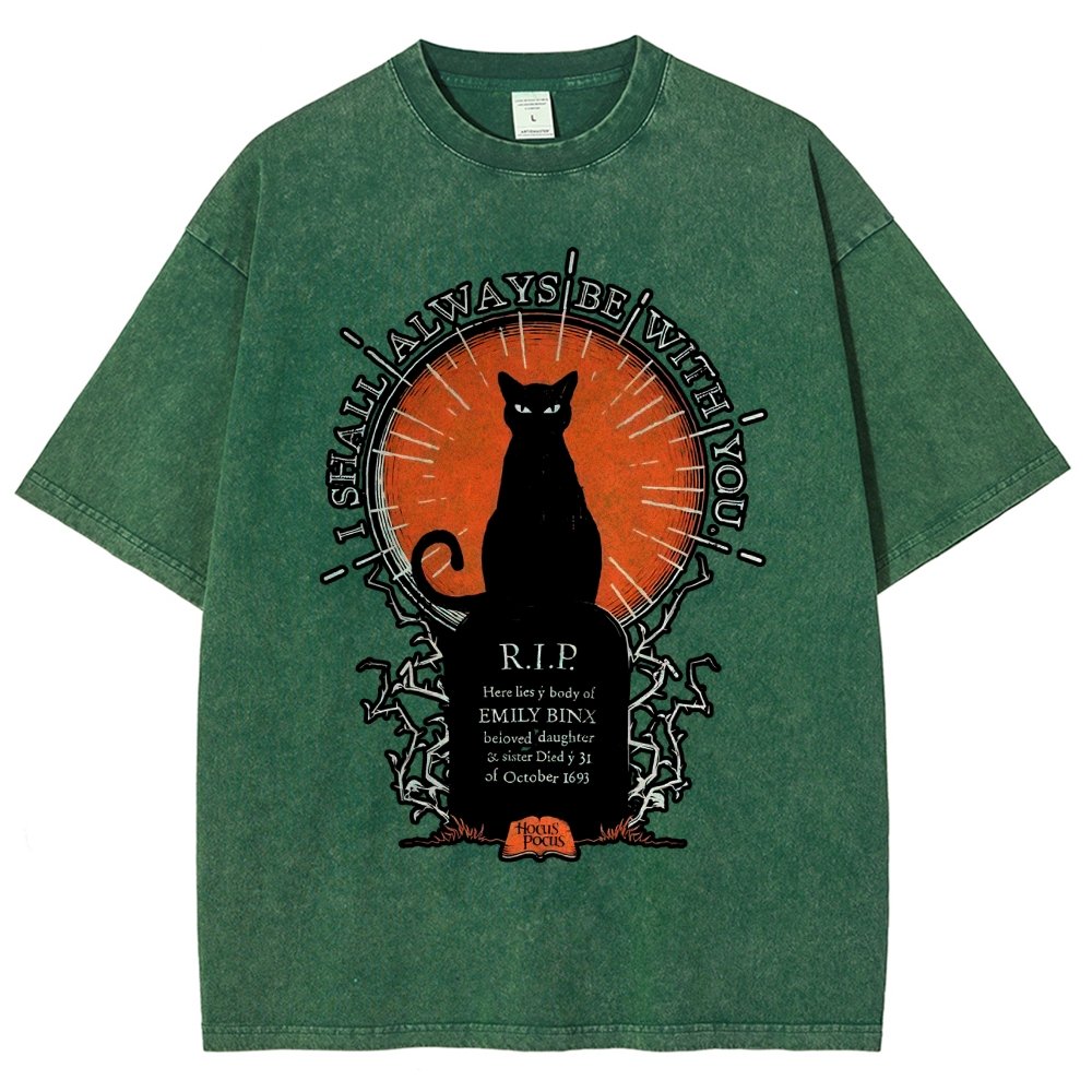 Halloween Cat Print Vintage Distressed T-shirt