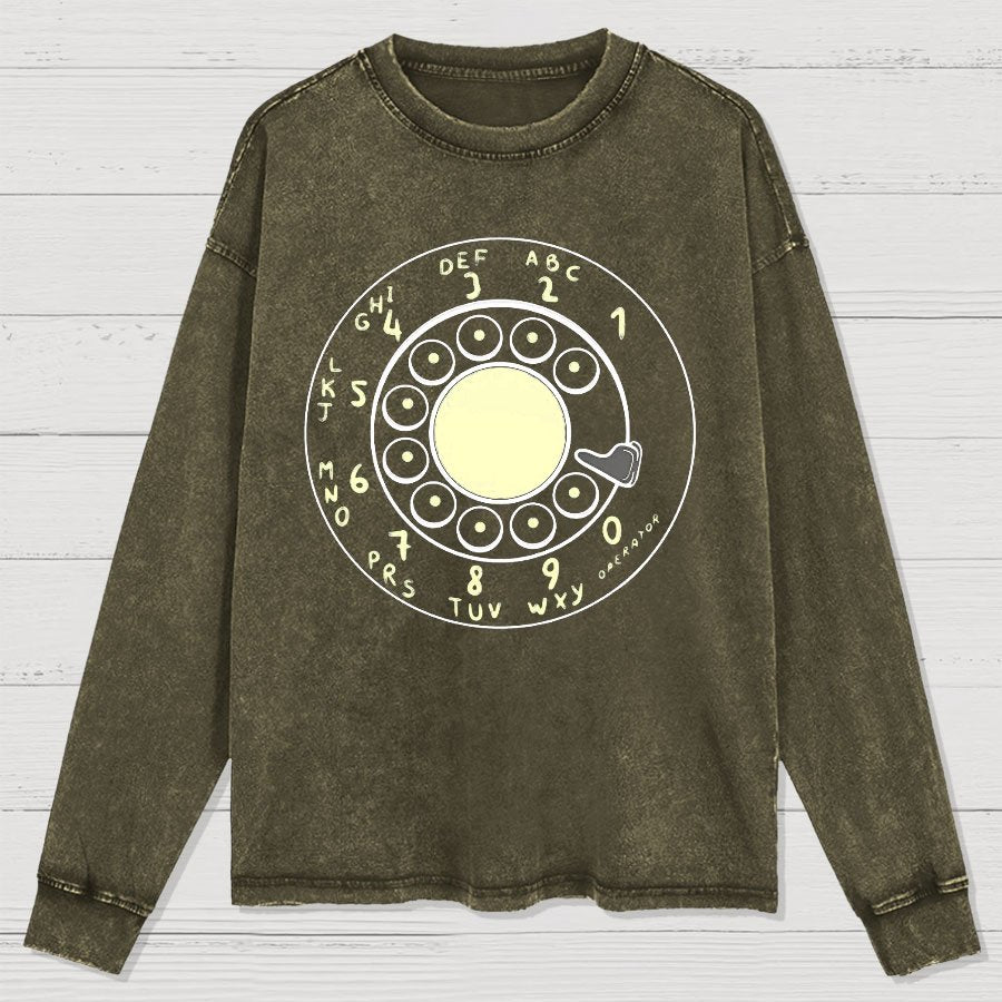 Rotary Dial Vintage Funny Nerd Washed Long Sleeve Tee