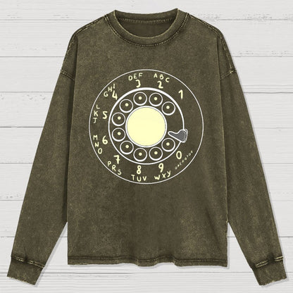Rotary Dial Vintage Funny Nerd Washed Long Sleeve Tee