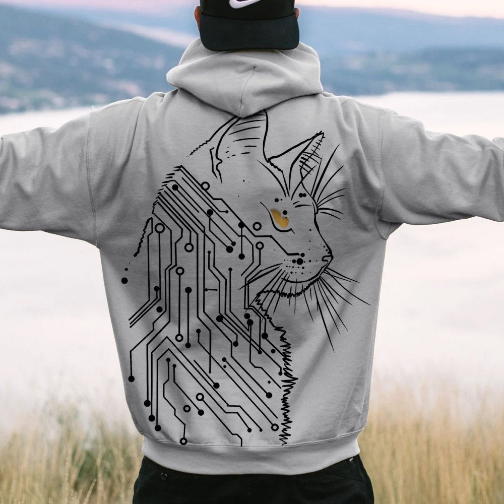 Cat Printed Back Cotton Hoodie