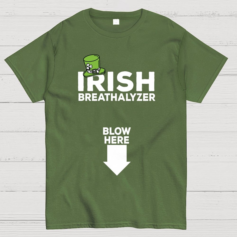 Irish Breathalyzer Blow here Funny St Patrick's Geek T-Shirt