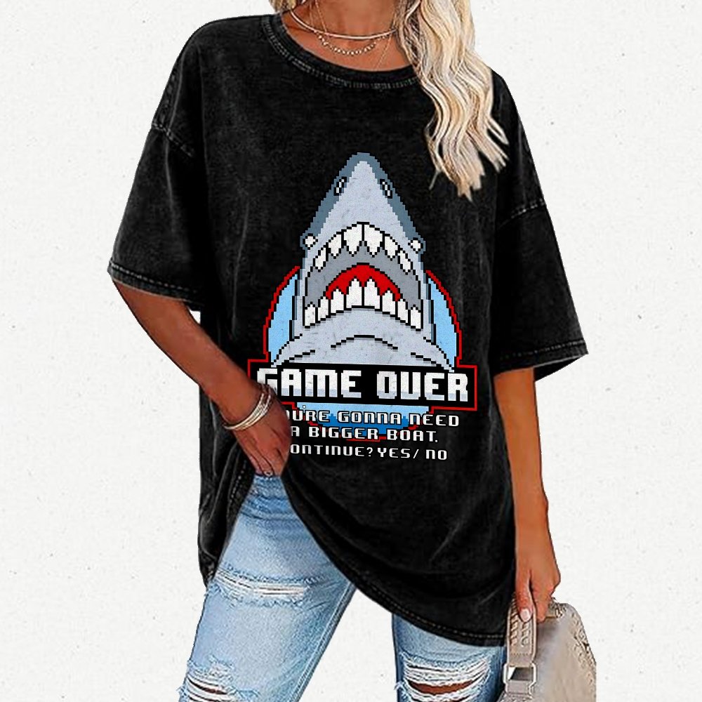 Game Over Shark Vintage Distressed T-shirt