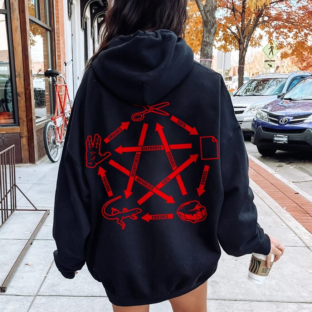 Rock Paper Scissors Spock Printed Back Unisex Cotton Hoodie