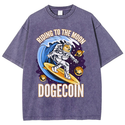 Riding To The Moon Dogecoin DOGE Vintage Distressed T-shirt