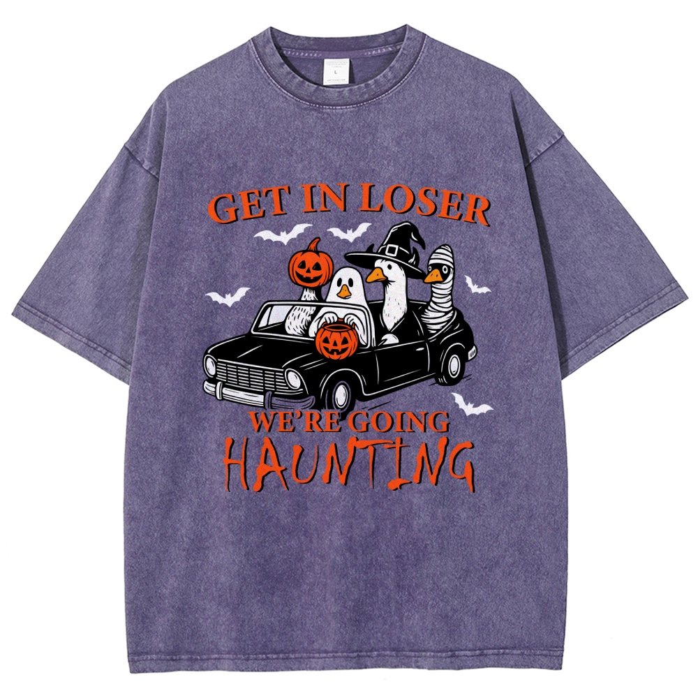 Get in Loser We’re Going Haunting Halloween Ghost Goose Vintage Distressed T-shirt