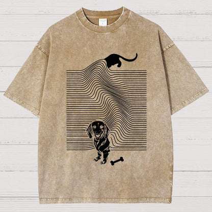 Funny Line Dog Vintage Distressed T-shirt