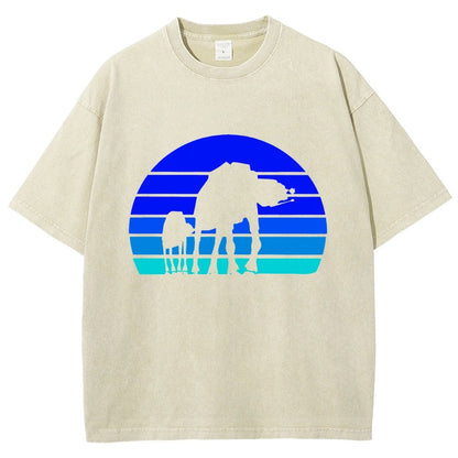Sunset Stroll Mechanical Marvels Vintage Distressed T-shirt