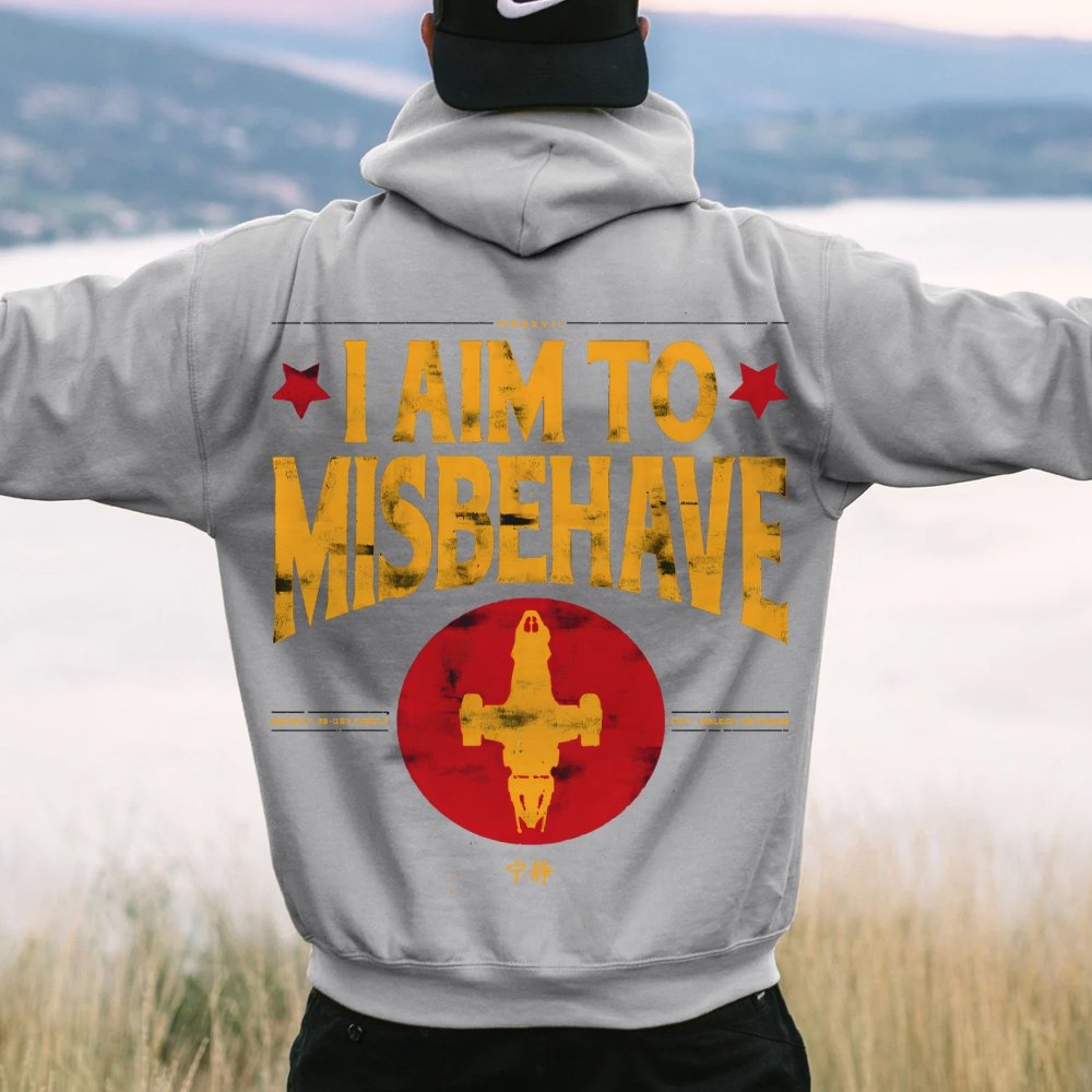 I Aim To Misbehave Geeky Printed Back Cotton Hoodie