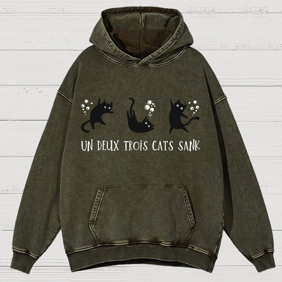 Un Deux Trois Cats Sank Vintage Distressed Hoodie