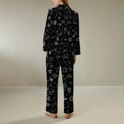 Simple Strokes Of Planet Spaceship Geek Long Sleeve Pajama Set