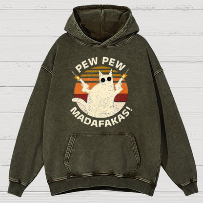 Pew Pew Madafakas Cat Nerdy Vintage Distressed Hoodie