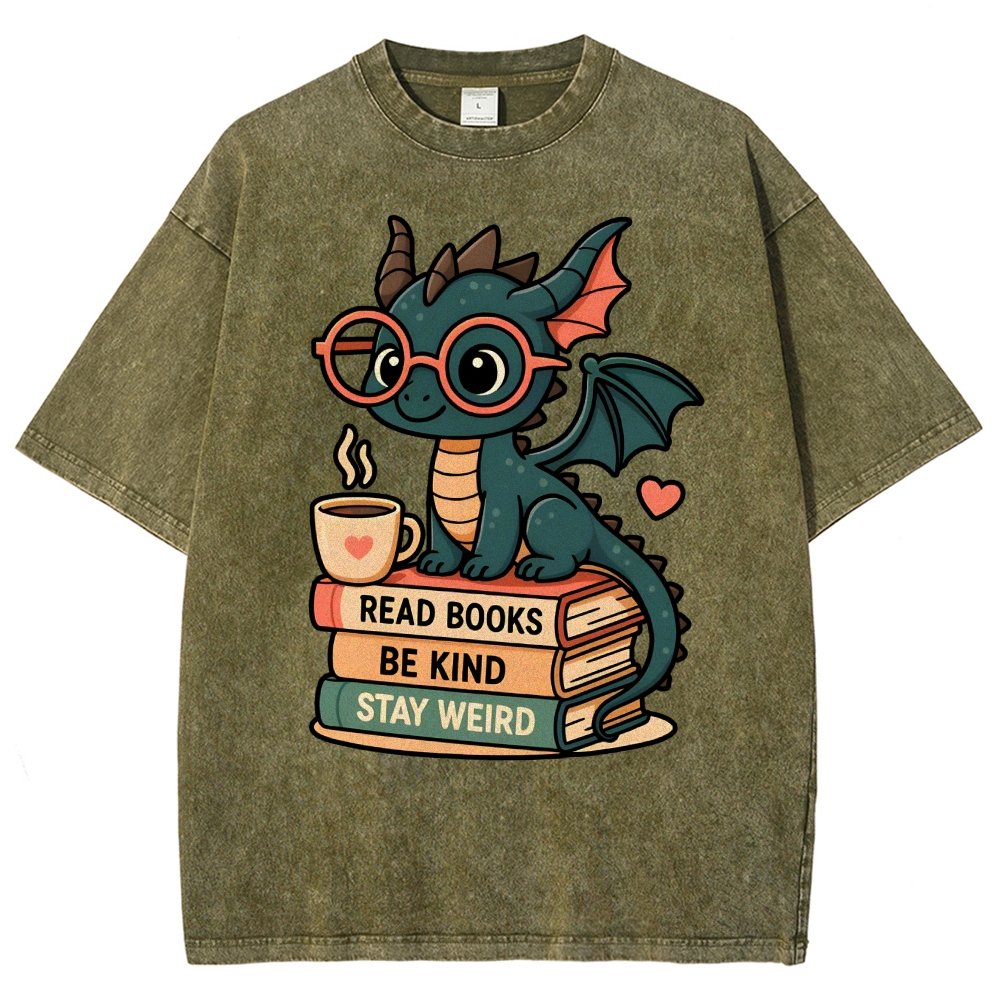 Dragons and Books - Kind and Weird Vintage Distressed T-shirt