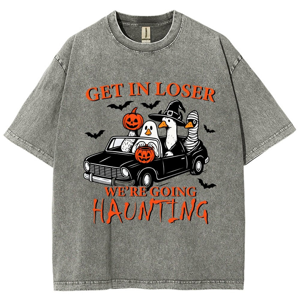 Get in Loser We’re Going Haunting Halloween Ghost Goose Vintage Distressed T-shirt