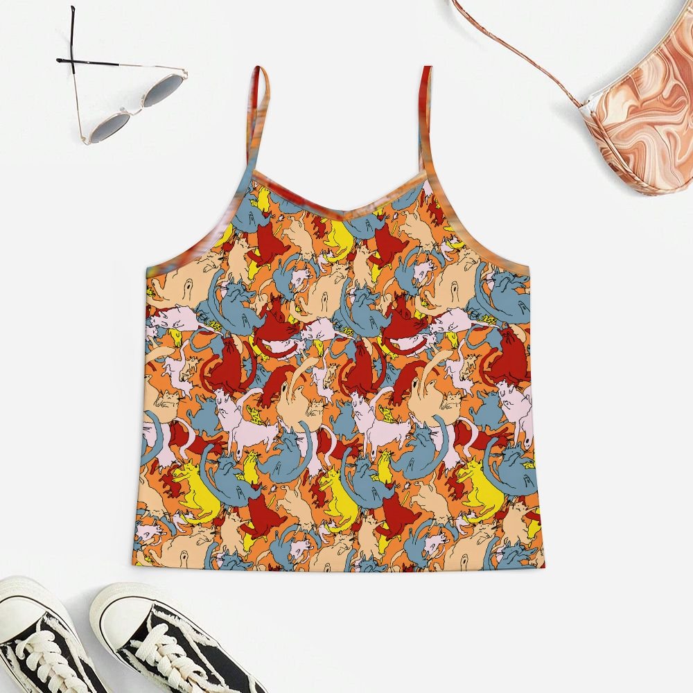 Cat Art Doodle Women's Geek Suspender Cami Set