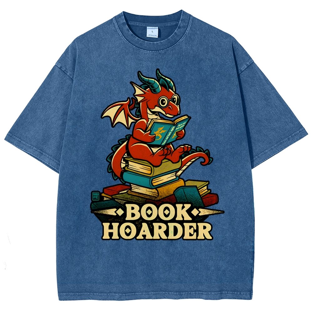 Book Hoarder Dragon Vintage Distressed T-shirt