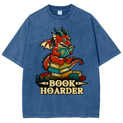 Book Hoarder Dragon Vintage Distressed T-shirt