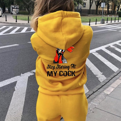 Stop Staring at My Cock Printed Back Unisex Cotton Hoodie