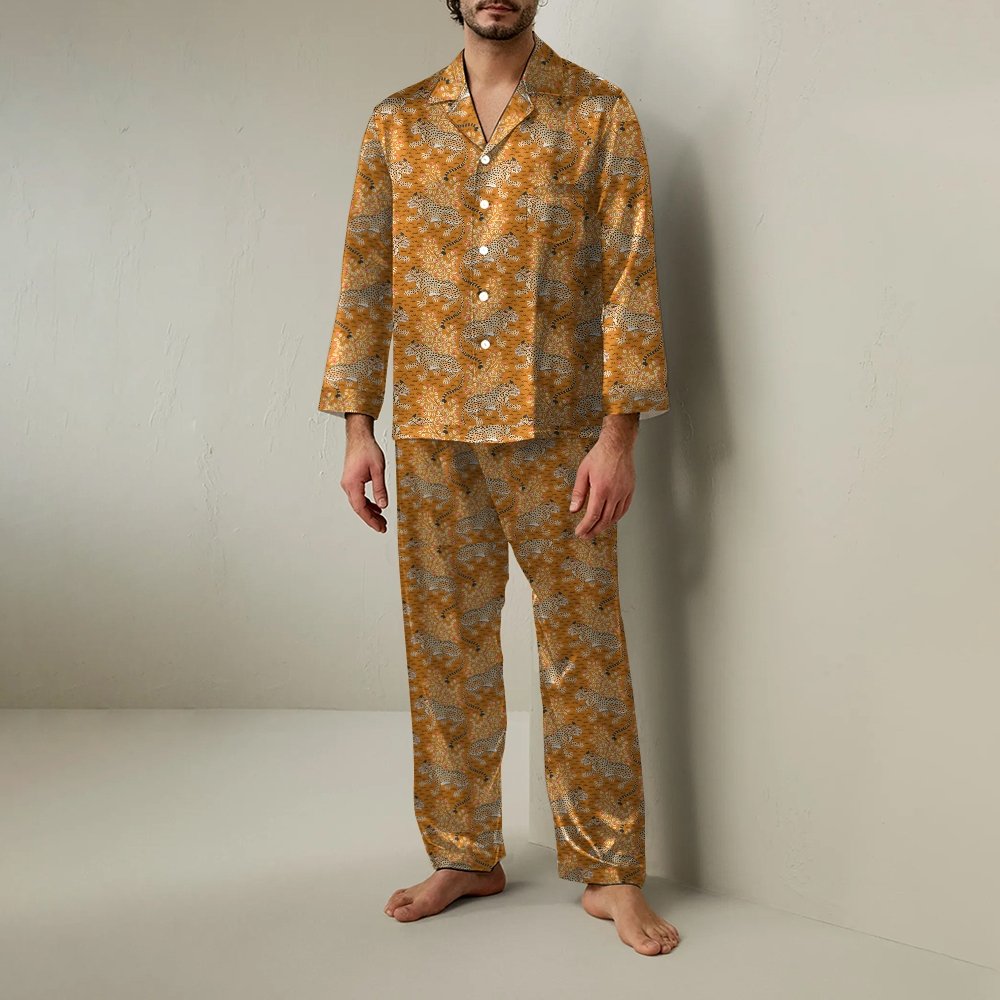 Fall Tiger Art Print Geek Long Sleeve Pajama Set