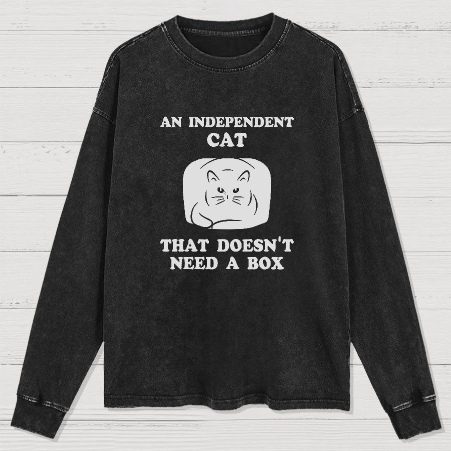 A Independent Cat That Doesn't Need Box Washed Long Sleeve Tee