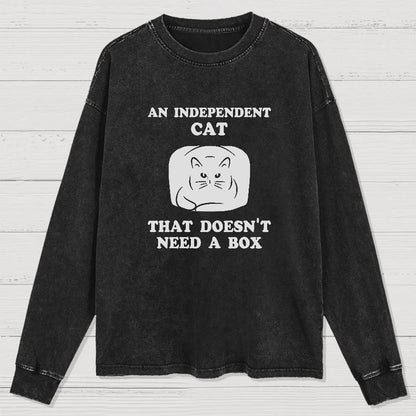 A Independent Cat That Doesn't Need Box Washed Long Sleeve Tee