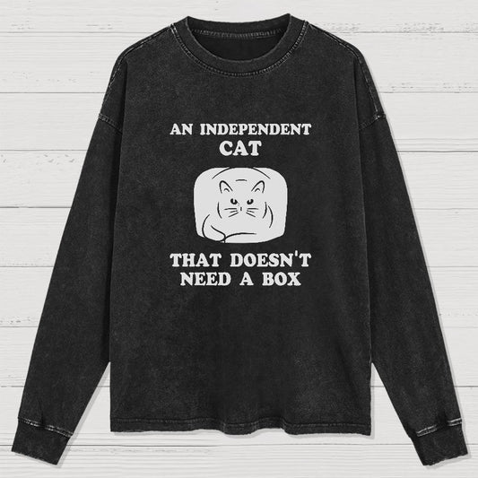 A Independent Cat That Doesn't Need Box Washed Long Sleeve Tee