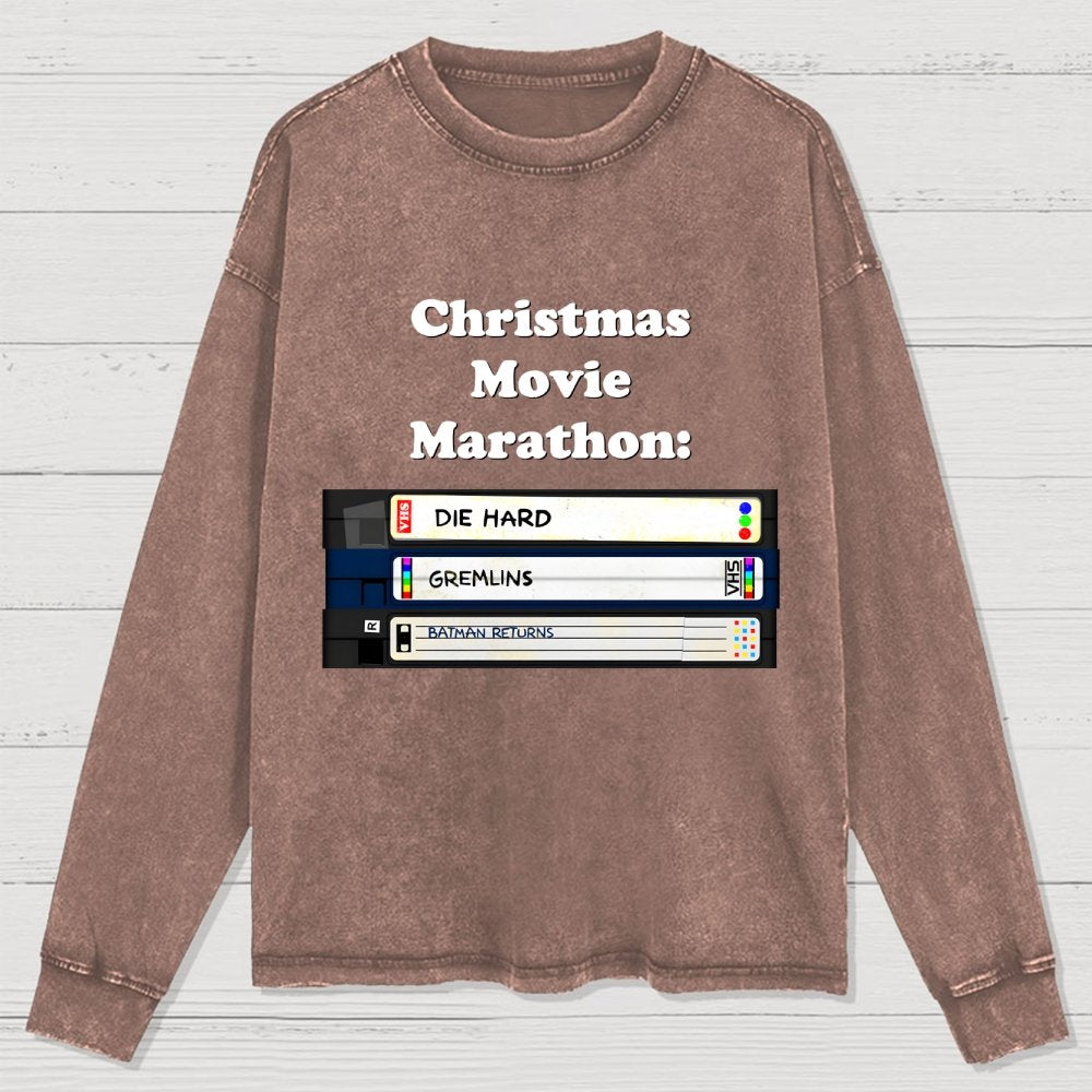 Christmas Movie Marathon Washed Long Sleeve Tee