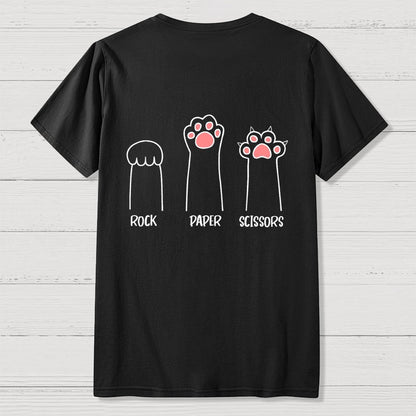 Rock Paper Scissors Hand Game Cute Paw Funny Cat Front And Back Printing Geek T-Shirt