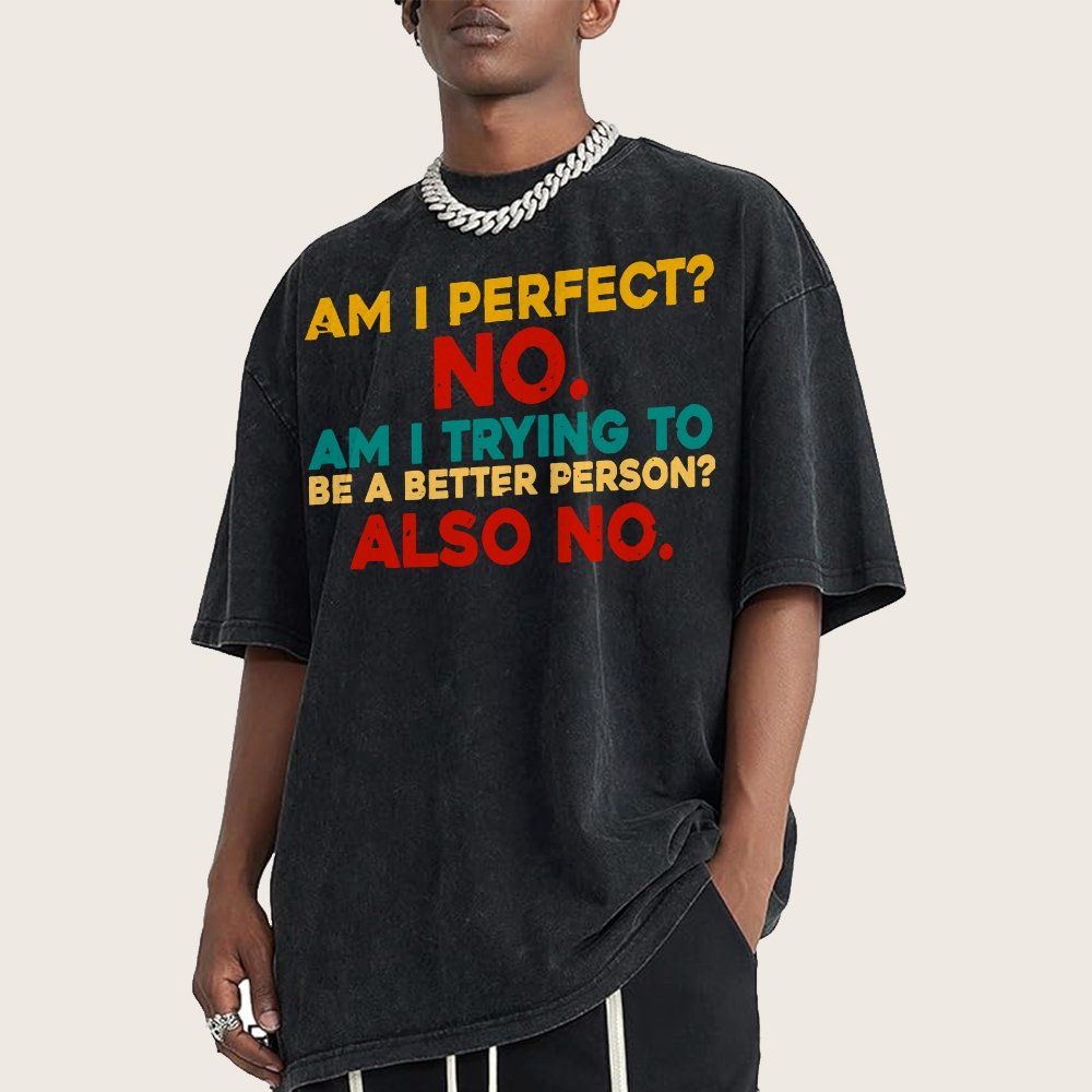 Am I Perfect No Am I Trying To Be A Better Person Also No Funny Quote Vintage Distressed T-shirt
