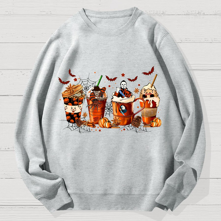 Skeleton Coffee Cups Halloween Geek Cotton Sweatshirt