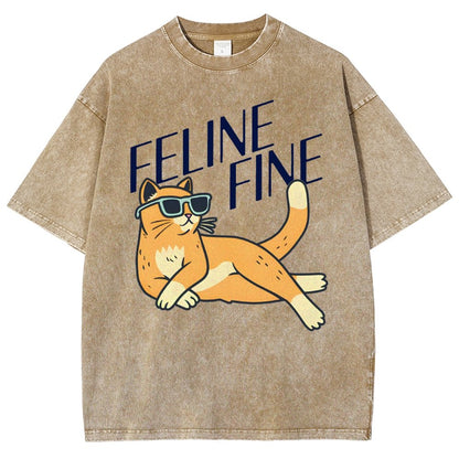 Feline Fine Vintage Distressed T-shirt