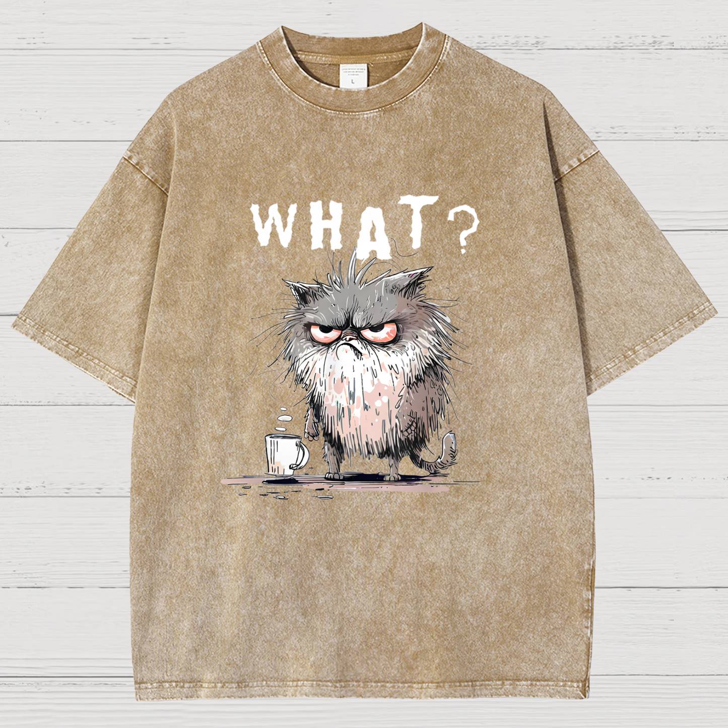 Bad Temper Feline With Coffee Grumpily Catty Funny Vintage Distressed T-shirt