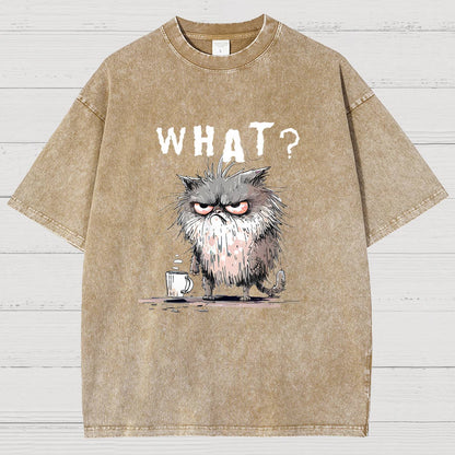 Bad Temper Feline With Coffee Grumpily Catty Funny Vintage Distressed T-shirt