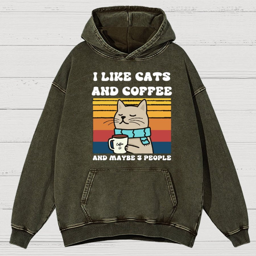 I Like Cats And Coffee And Maybe 3 People Funny Nerd Vintage Distressed Hoodie