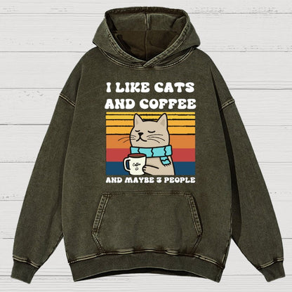 I Like Cats And Coffee And Maybe 3 People Funny Nerd Vintage Distressed Hoodie
