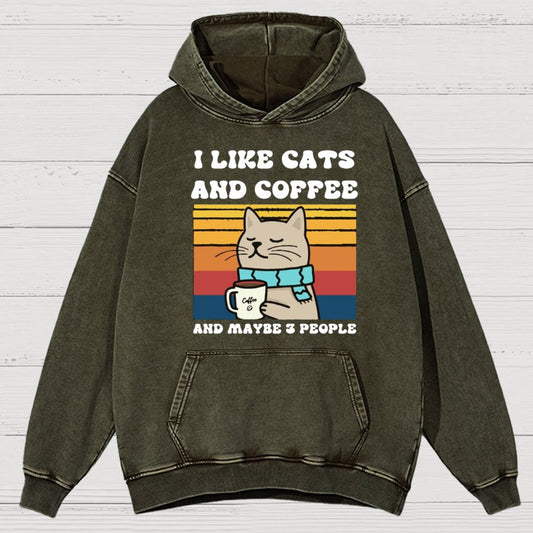 I Like Cats And Coffee And Maybe 3 People Funny Nerd Vintage Distressed Hoodie