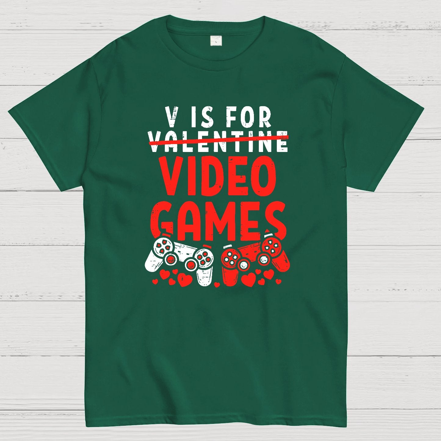 V Is For Video Games Funny Valentines Day Gamer Boy Men Gift Geek T-Shirt