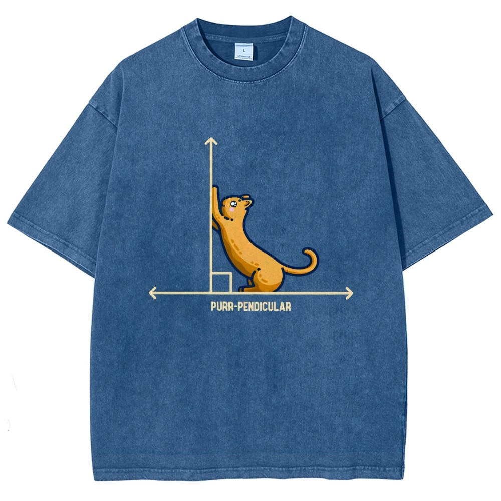 Purr-Pendicular Cute Maths Cat Premium Vintage Distressed T-shirt